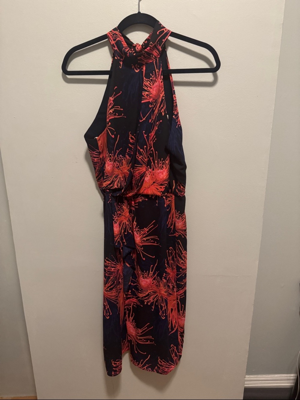 Sleeveless Halter Dress with Coral Burst Print